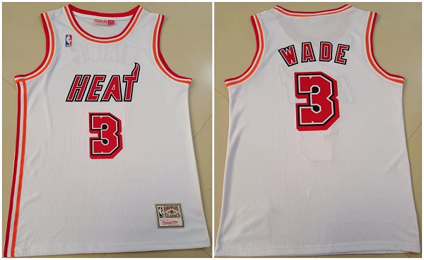 Men's Miami Heat #3 Dwyane Wade White Throwback Stitched Basketball Jersey Men's Miami Heat #3 Dwyane Wade White Throwback Stitched Basketball Jersey